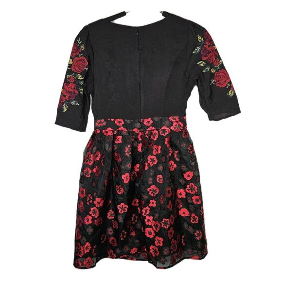 Vtg 90s YUA House Embroidered Mini Dress Black Red Floral Holiday Party Small - Picture 6 of 7